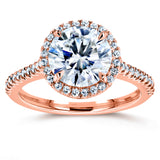 Round Brilliant Forever One Moissanite and Diamond Halo Engagement Ring 2 1/6 CTW 14k Rose Gold (DEF/VS, GH/I)