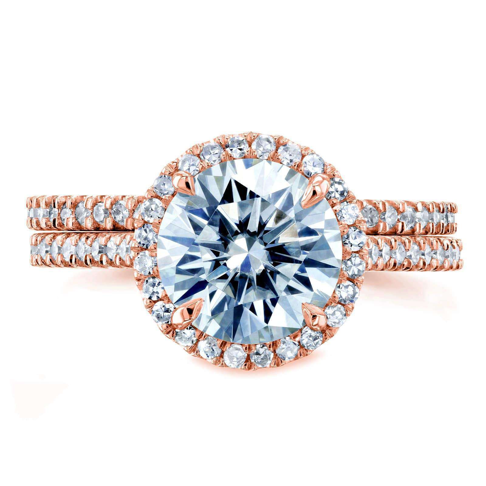 Kobelli Round Brilliant Moissanite and Diamond Halo Bridal Wedding Rings Set 2 1/3 CTW 14k Rose Gold (DEF/VS, GH/I)