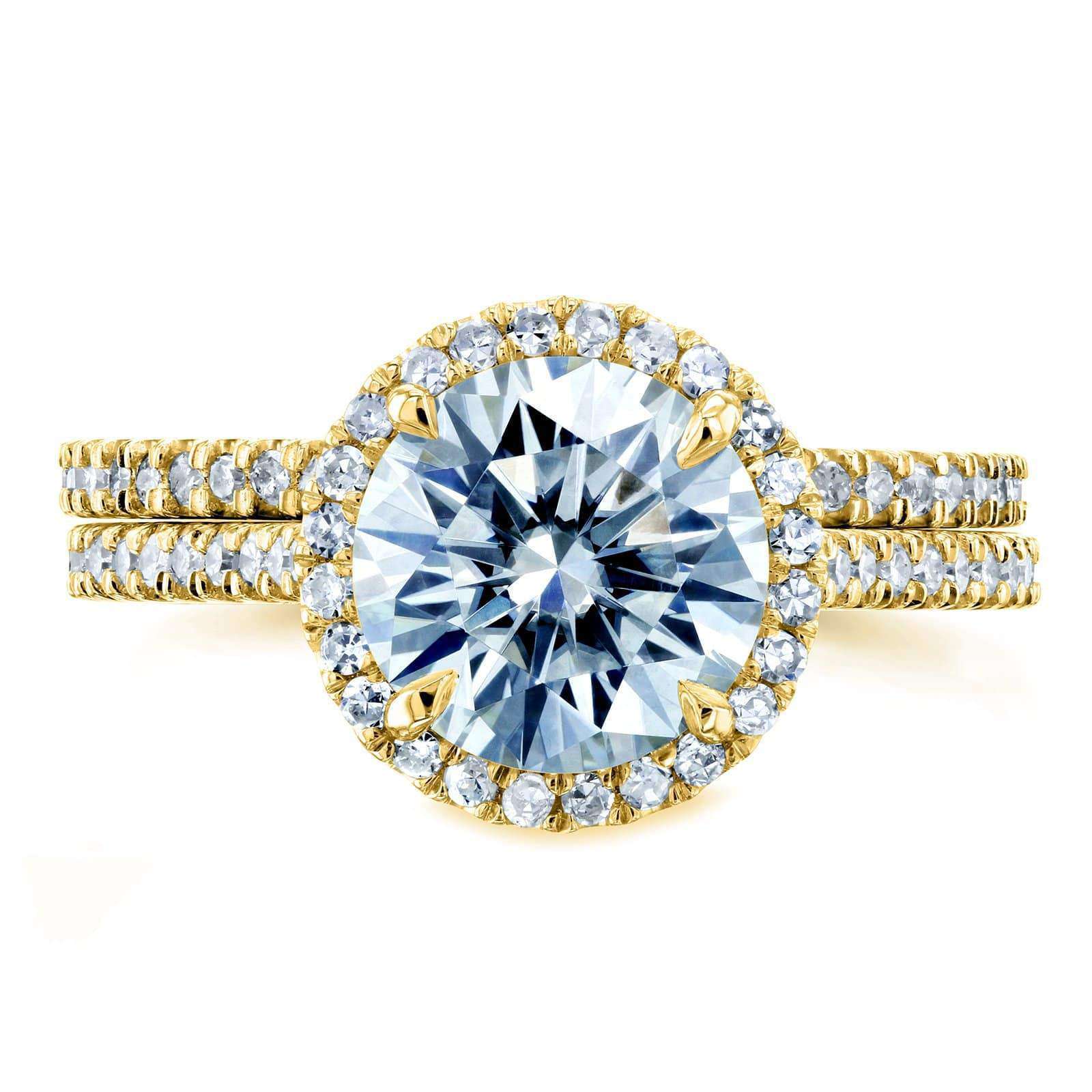 Kobelli Round Brilliant Moissanite and Diamond Halo Bridal Wedding Rings Set 2 1/3 CTW 14k Yellow Gold (DEF/VS, GH/I)