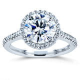 Round Brilliant Forever One Moissanite and Diamond Halo Engagement Ring 2 1/6 CTW 14k White Gold (DEF/VS, GH/I)