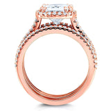 Conjunto de alianças de casamento Kobelli com almofada brilhante de moissanite e diamante Halo 2 1/2 CTW ouro rosa 14k