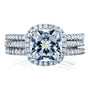 Kobelli Cushion Brilliant Halo Bridal Wedding Rings Set