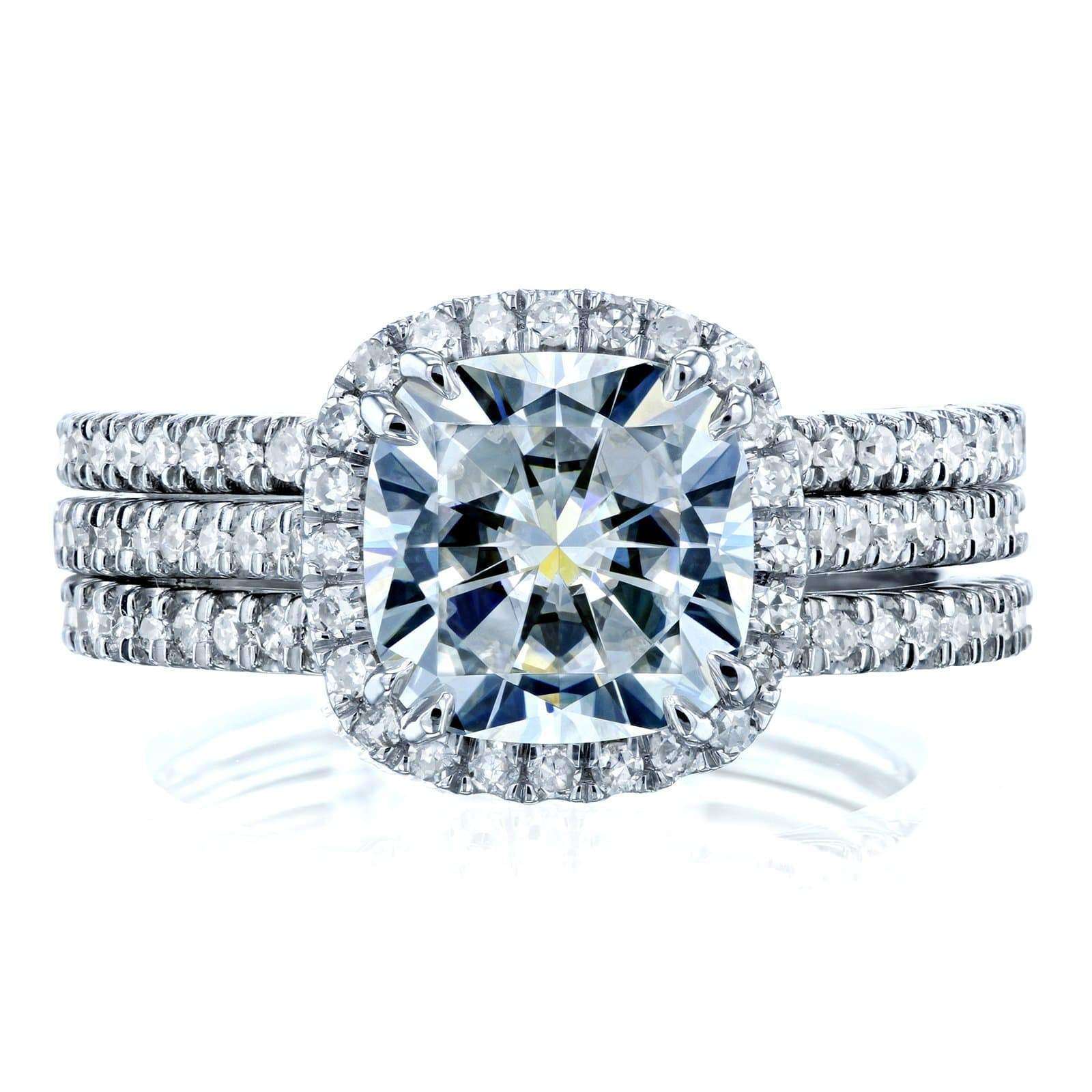 Kobelli Cushion Brilliant Halo Bridal Wedding Rings Set