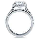 Kobelli Cushion Brilliant Moissanite and Diamond Halo Bridal Wedding Rings Set 2 3/8 CTW 14k White Gold