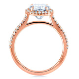Anel de noivado Kobelli Forever One oval moissanite e diamante Halo 2 1/4 CTW ouro rosa 14k (DEF/VS, GH/I)