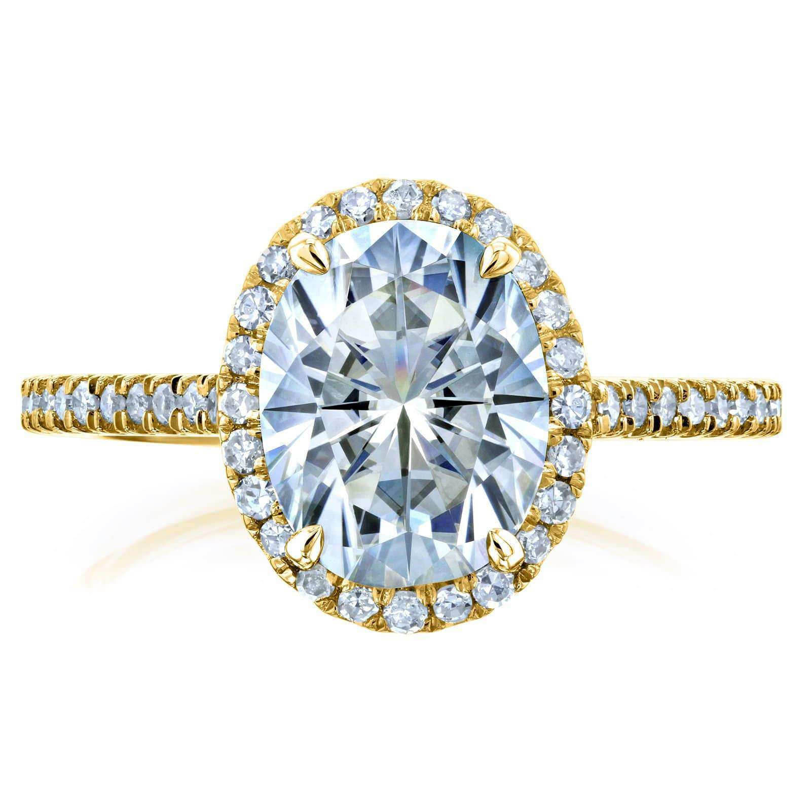 Kobelli Forever One Oval Moissanite and Diamond Halo Engagement Ring 2 1/4 CTW 14k Yellow Gold (DEF/VS, GH/I)