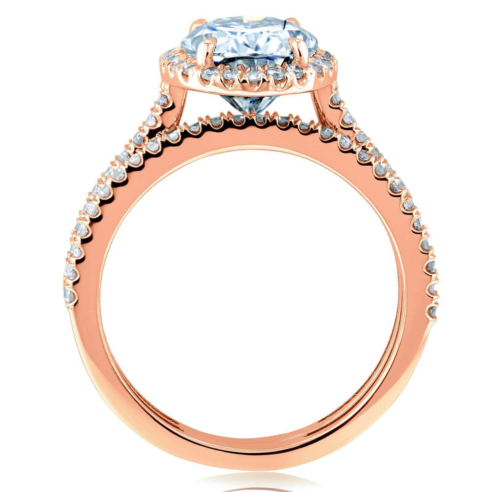Kobelli Oval Forever One Moissanite and Diamond Halo Bridal Rings Set 2 3/8 CTW 14k Rose Gold (DEF/VS, GH/I)