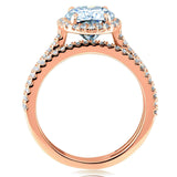 Conjunto de anéis de noiva Kobelli Oval Forever One Moissanite e diamante Halo 2 3/8 CTW ouro rosa 14k (DEF/VS, GH/I)
