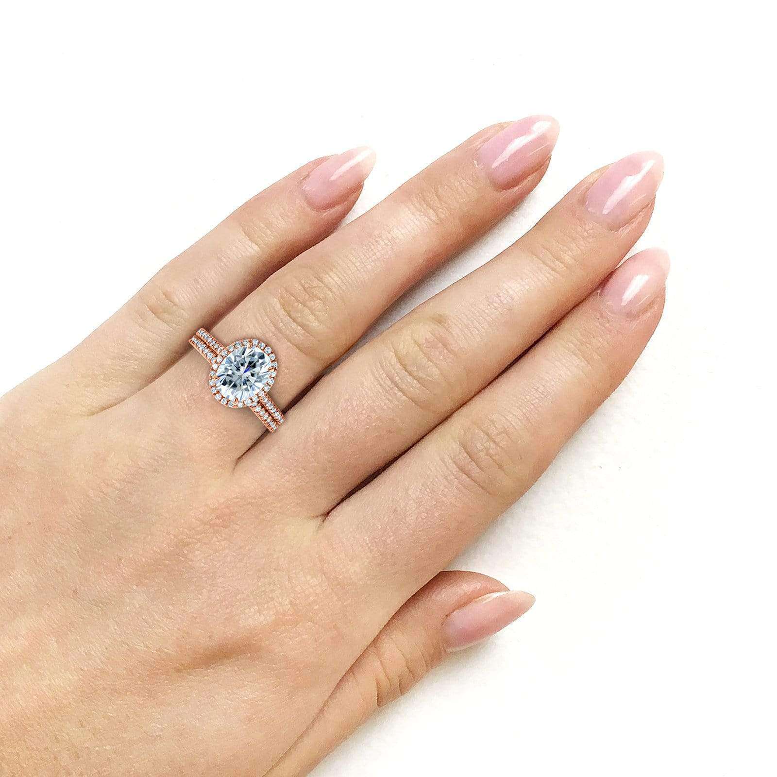 Kobelli Oval Forever One Moissanite and Diamond Halo Bridal Rings Set 2 3/8 CTW 14k Rose Gold (DEF/VS, GH/I)