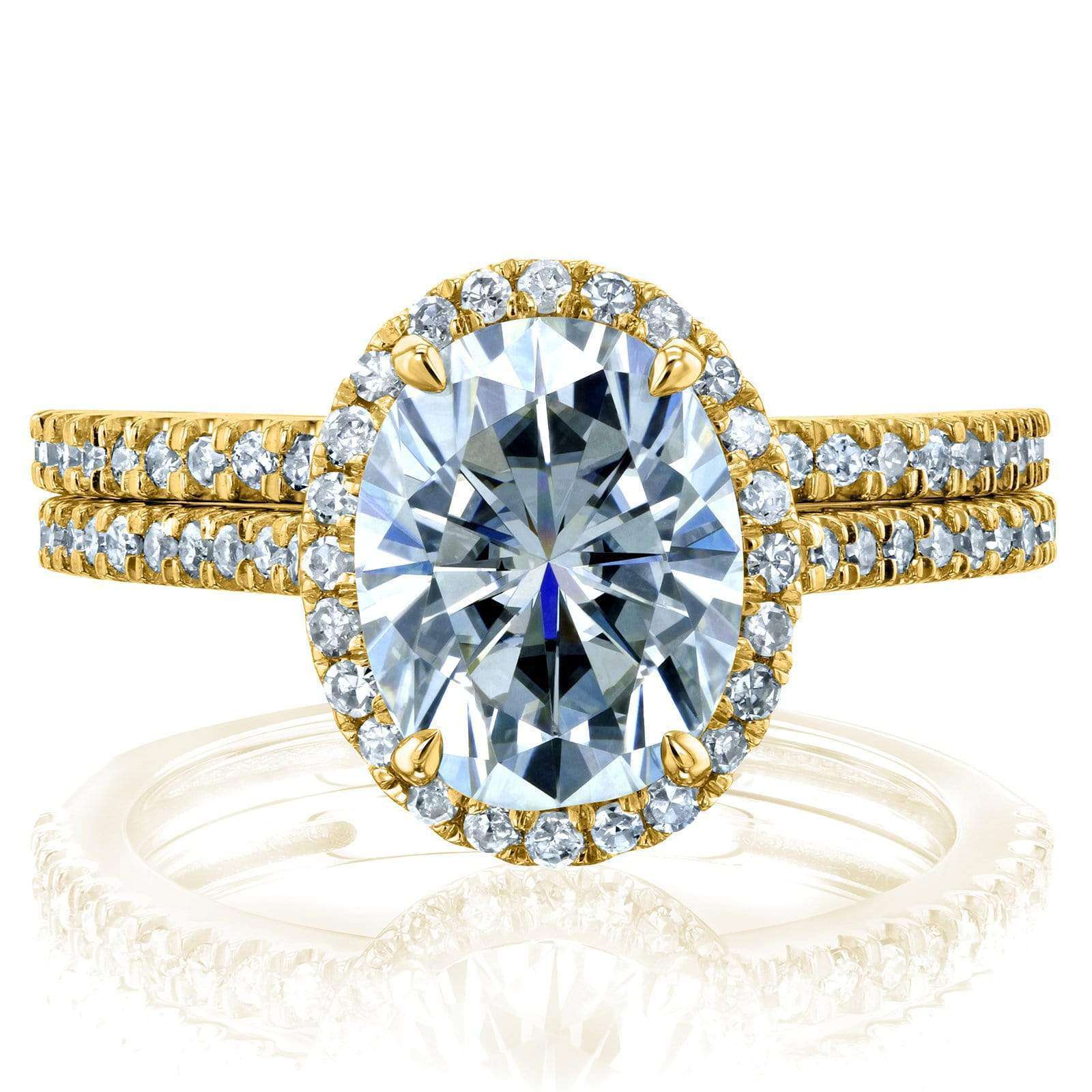 Kobelli Oval Forever One Moissanite and Diamond Halo Bridal Rings Set 2 3/8 CTW 14k Yellow Gold (DEF/VS, GH/I)