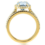 Conjunto de anéis de noiva Kobelli Oval Forever One Moissanite e diamante Halo 2 3/8 CTW ouro amarelo 14k (DEF/VS, GH/I)