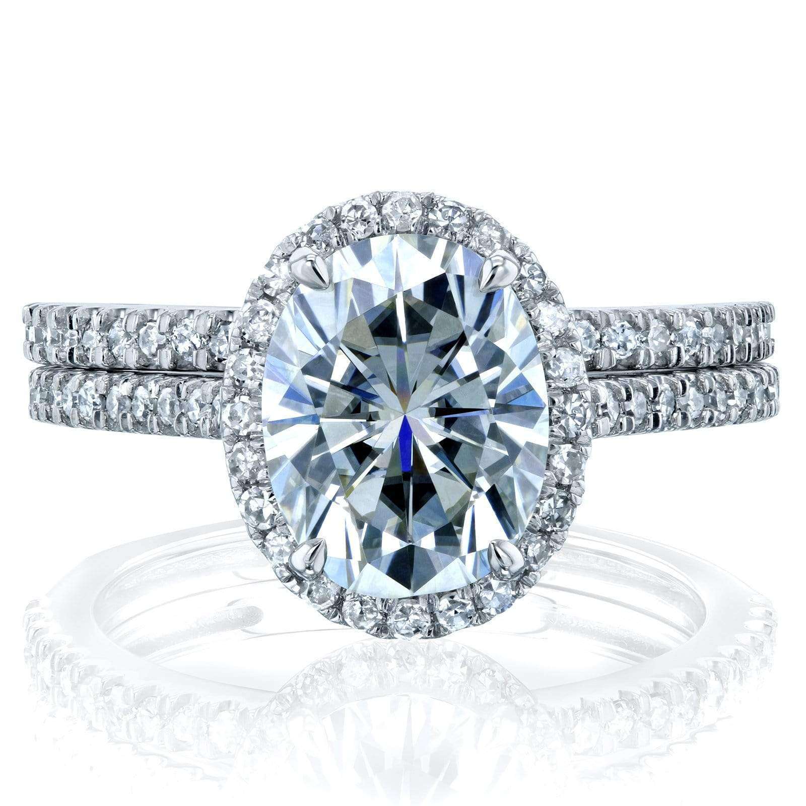 Kobelli Oval Forever One Moissanite and Diamond Halo Bridal Rings Set 2 3/8 CTW 14k White Gold (DEF/VS, GH/I)
