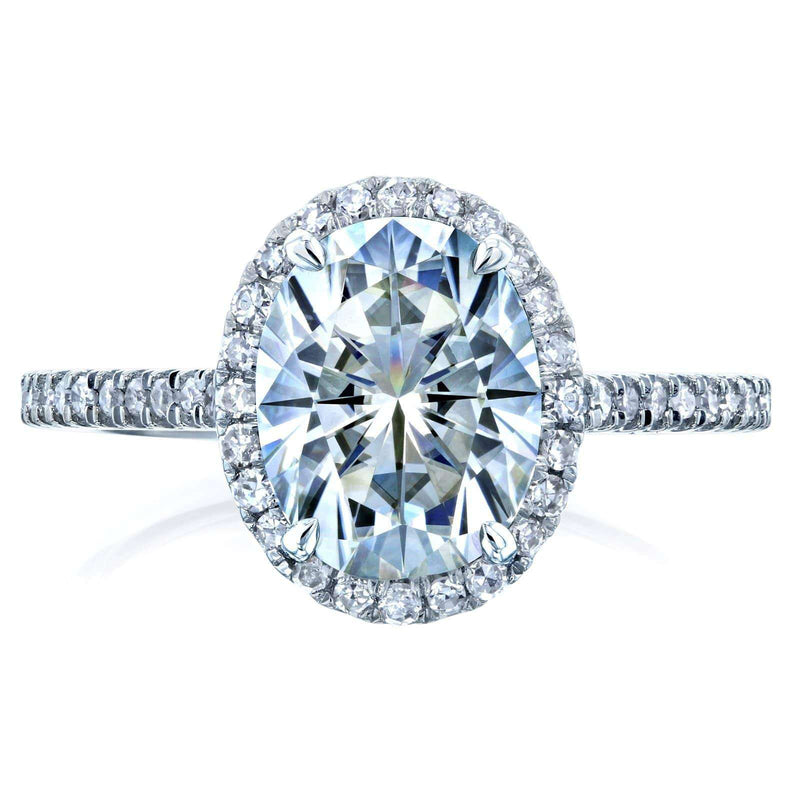 Kobelli Forever One Oval Moissanite and Diamond Halo Engagement Ring 2 1/4 CTW 14k White Gold (DEF/VS, GH/I)