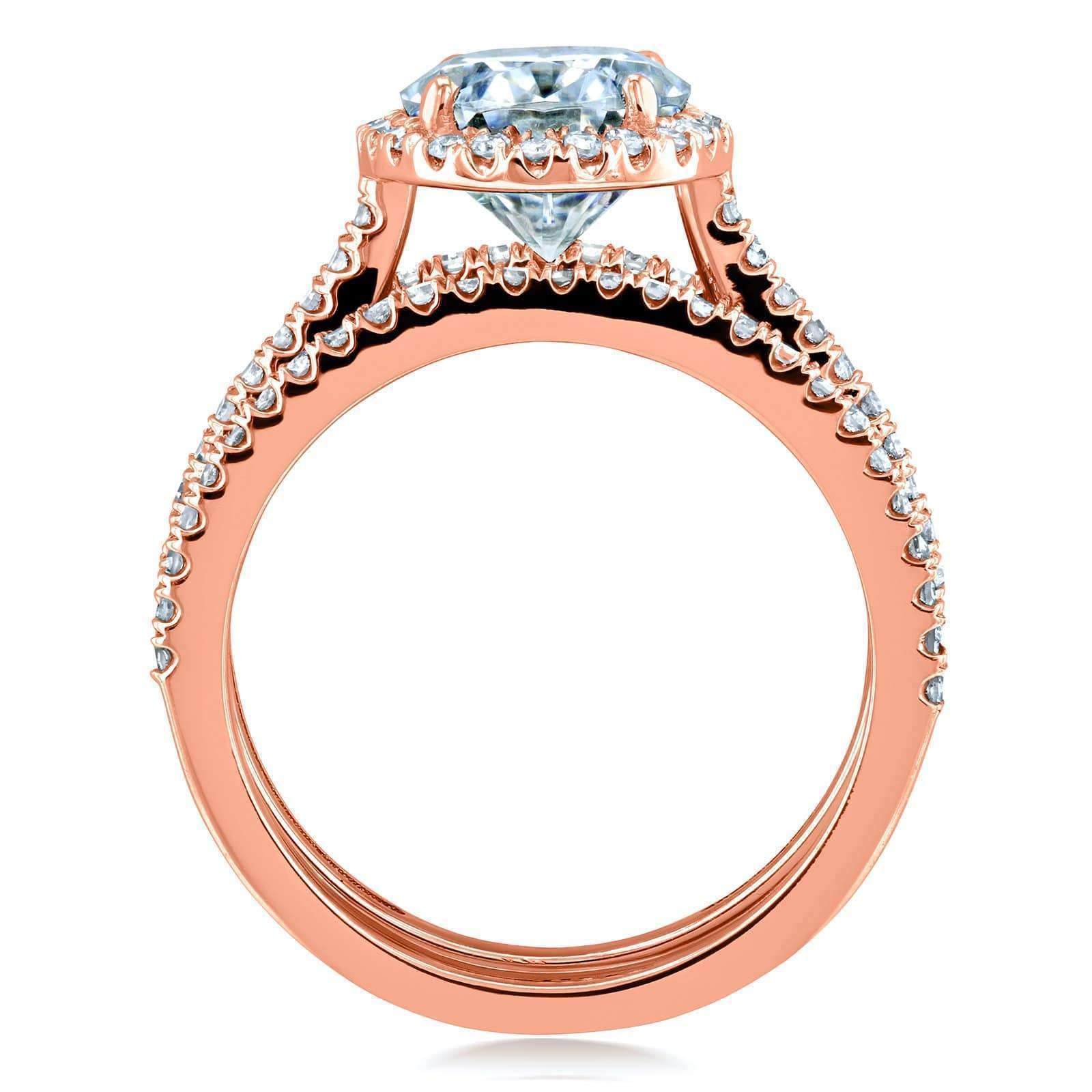Kobelli Oval Moissanite and Diamond Halo 3-Piece Bridal Rings Set 2 1/2 CTW 14k Rose Gold (DEF/VS, GH/I)