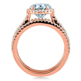 Conjunto de anéis de noiva de 3 peças Kobelli Oval Moissanite e Diamond Halo 2 1/2 CTW ouro rosa 14k (DEF/VS, GH/I)