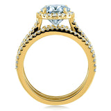 Conjunto de anéis de noiva de 3 peças Kobelli Oval Moissanite e Diamond Halo 2 1/2 CTW ouro amarelo 14k (DEF/VS, GH/I)