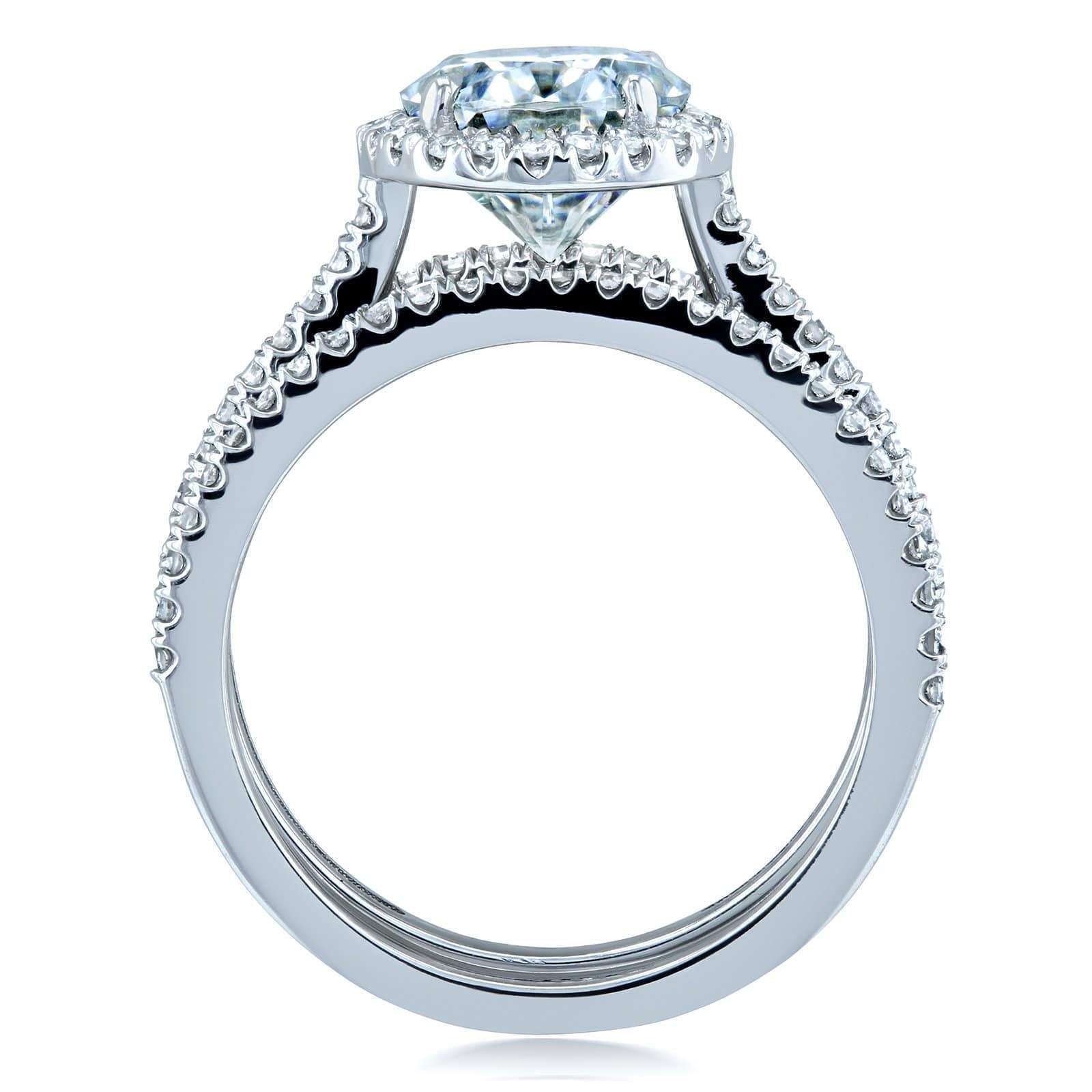 Kobelli Oval Moissanite and Diamond Halo 3-Piece Bridal Rings Set 2 1/2 CTW 14k White Gold (DEF/VS, GH/I)