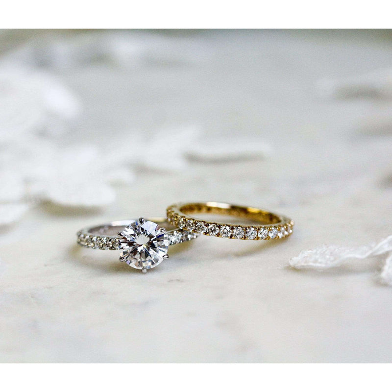 Classic 6-Prong 2ct Moissanite and Side Stone Ring - Multiple Gold ...