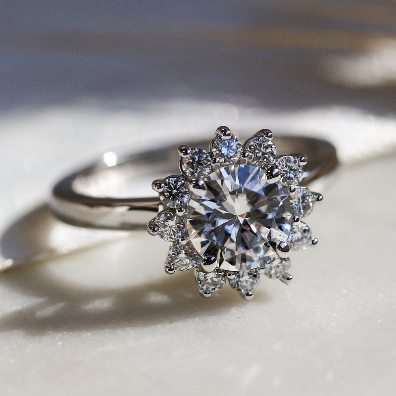 Kobelli Himawari Sunflower Moissanite and Diamond Engagement Ring