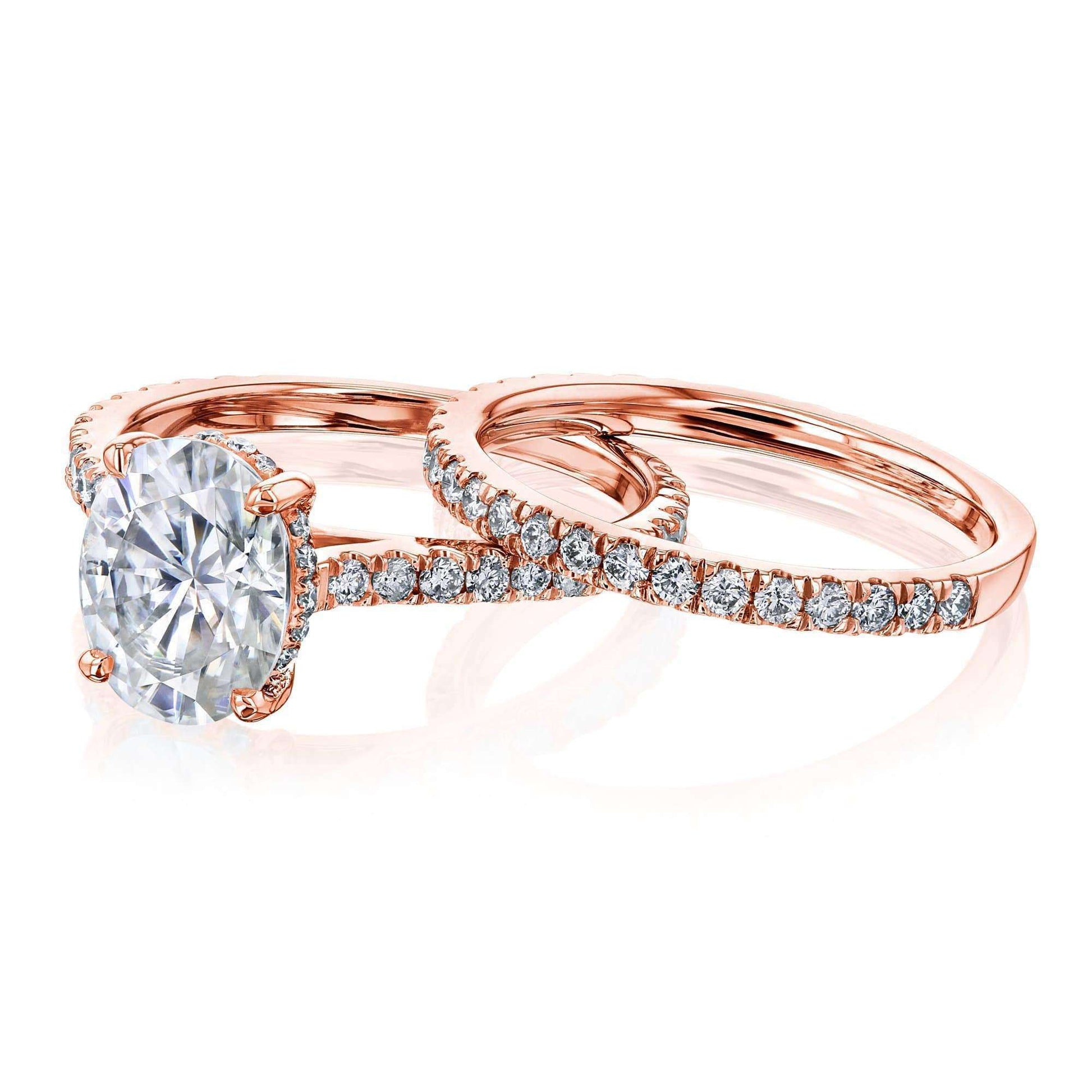 Kobelli 2.1ct Oval Forever One Moissanite Drop Halo Bridal Set