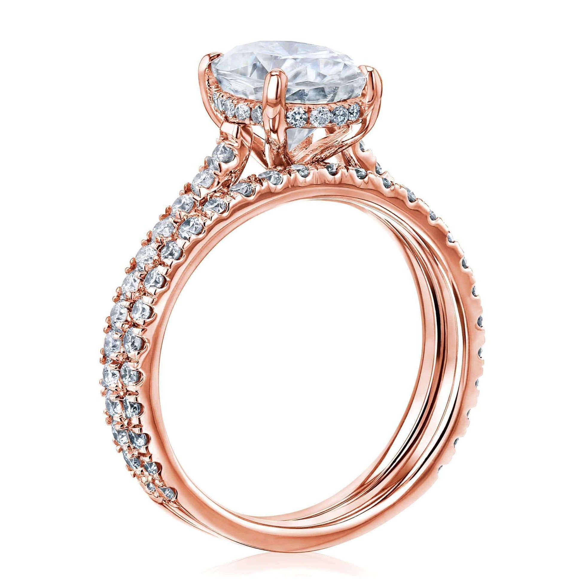 Kobelli 2.1ct Oval Forever One Moissanite Drop Halo Bridal Set
