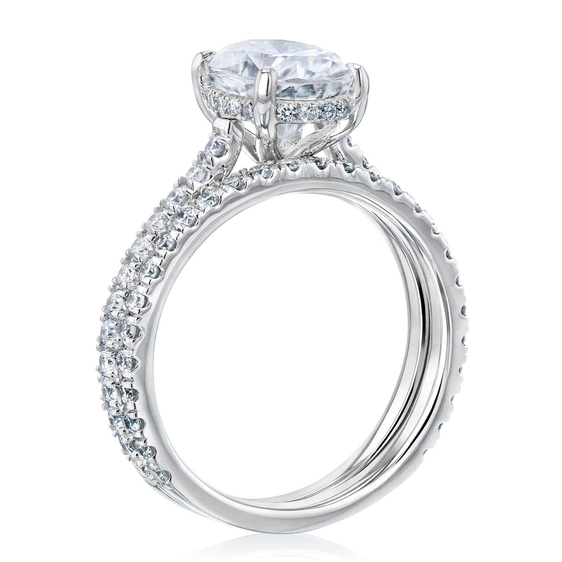 Kobelli 2.1ct Oval Forever One Moissanite Drop Halo Bridal Set