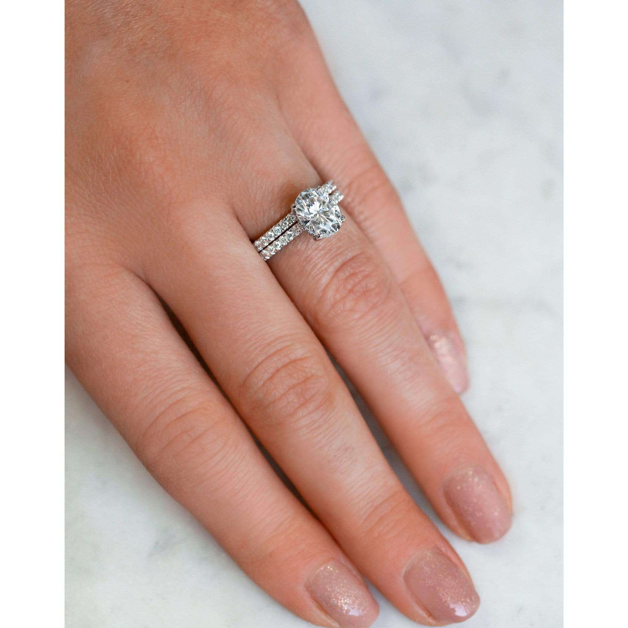 Kobelli 2.1ct Oval Forever One Moissanite Drop Halo Bridal Set