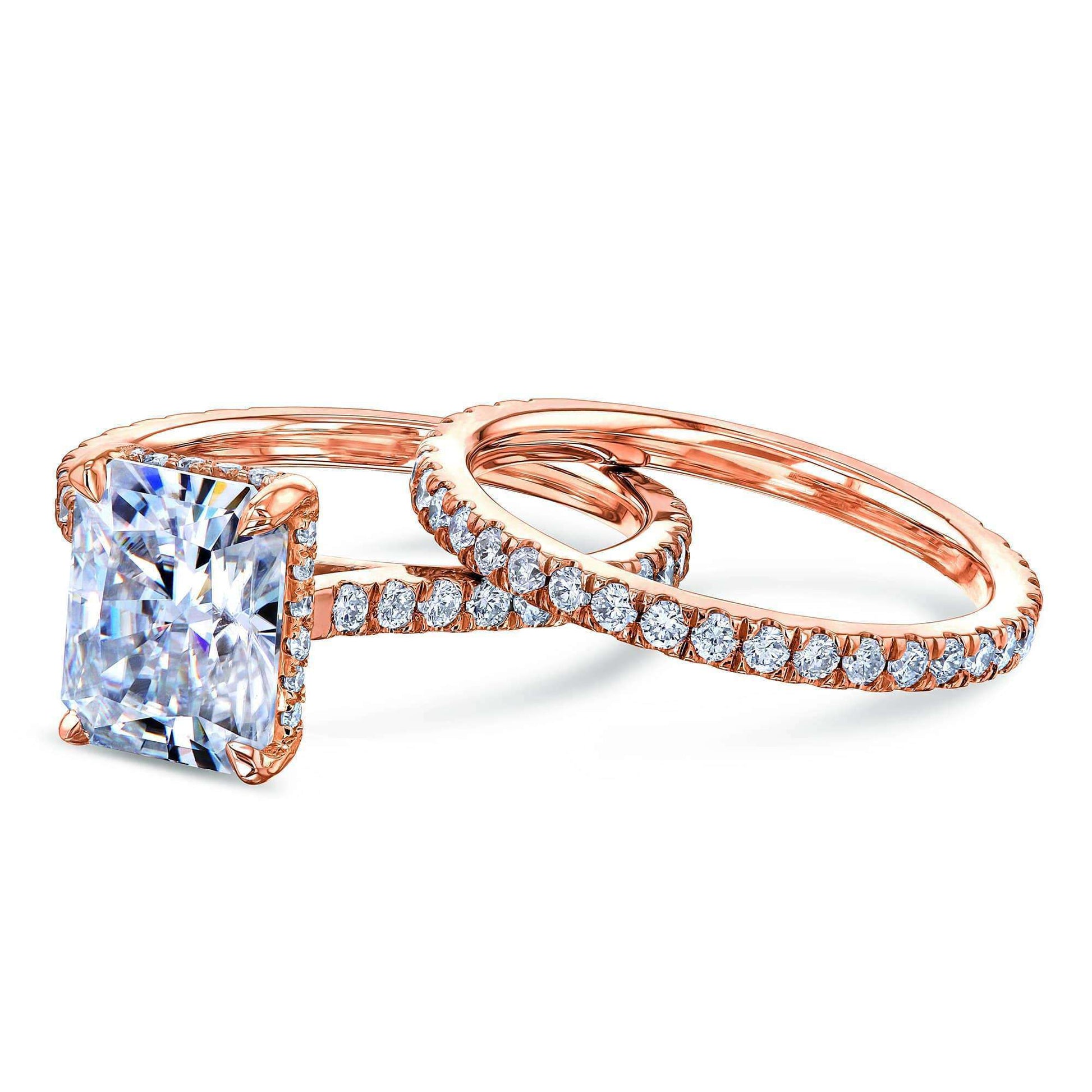 Kobelli 2.7ct Radiant Moissanite Drop Halo Bridal Set
