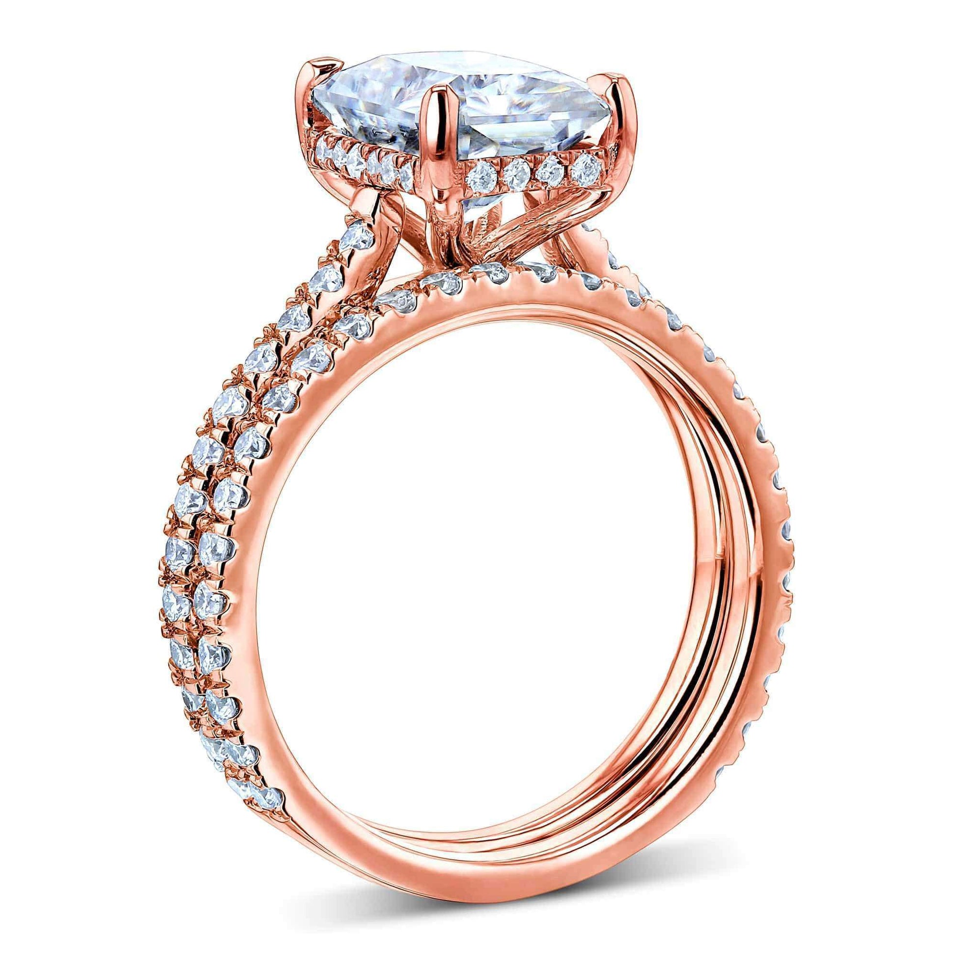 Kobelli 2.7ct Radiant Moissanite Drop Halo Bridal Set