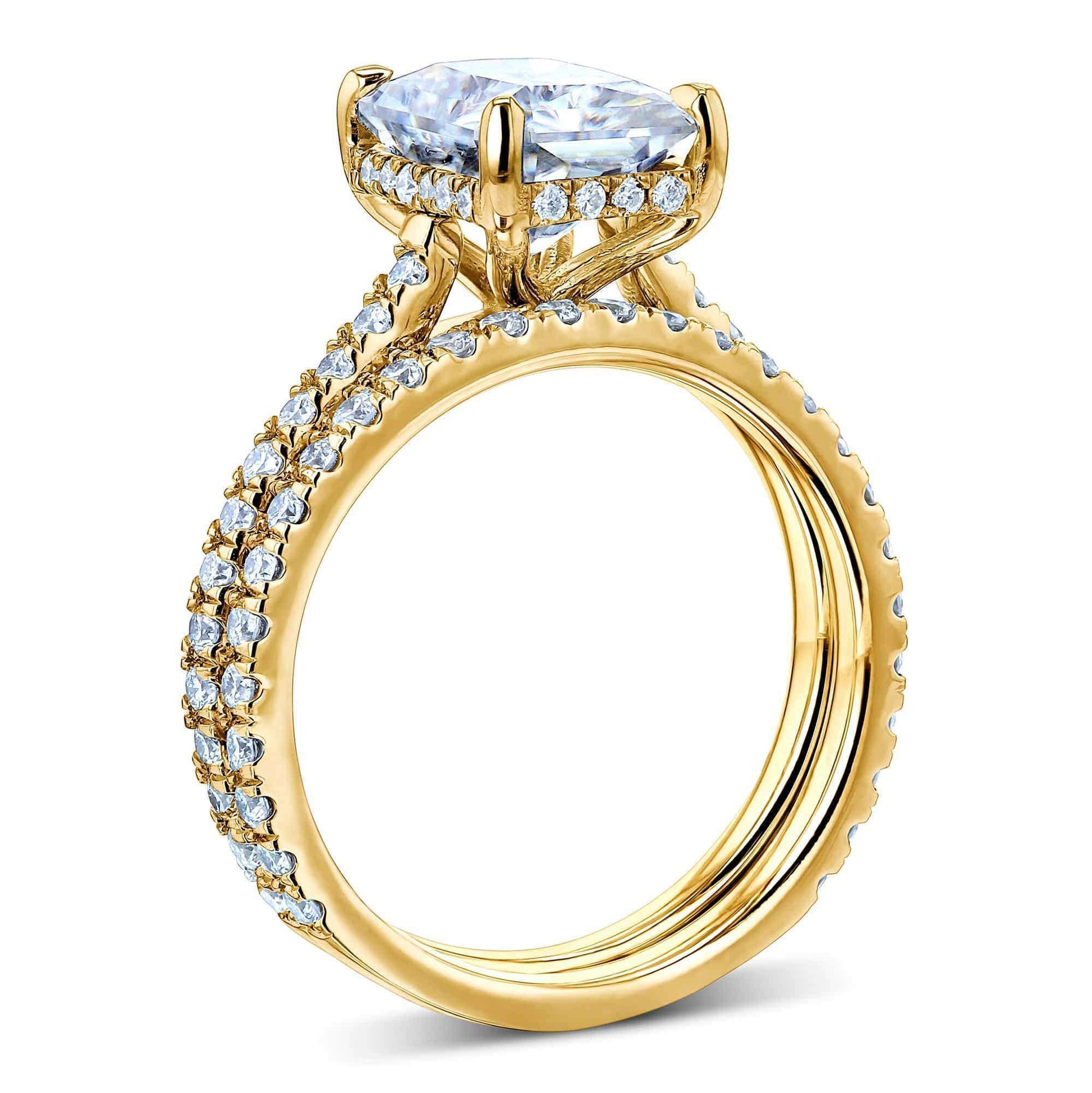 Kobelli 2.7ct Radiant Moissanite Drop Halo Bridal Set