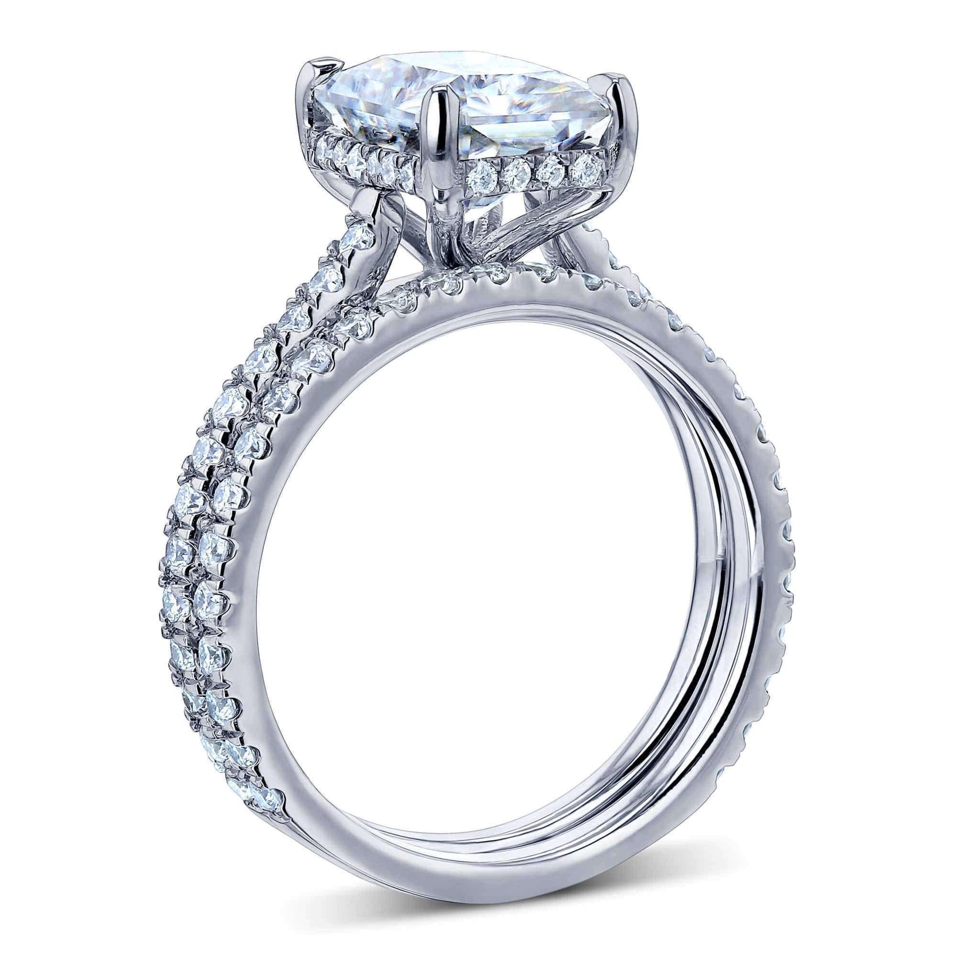 Kobelli 2.7ct Radiant Moissanite Drop Halo Bridal Set