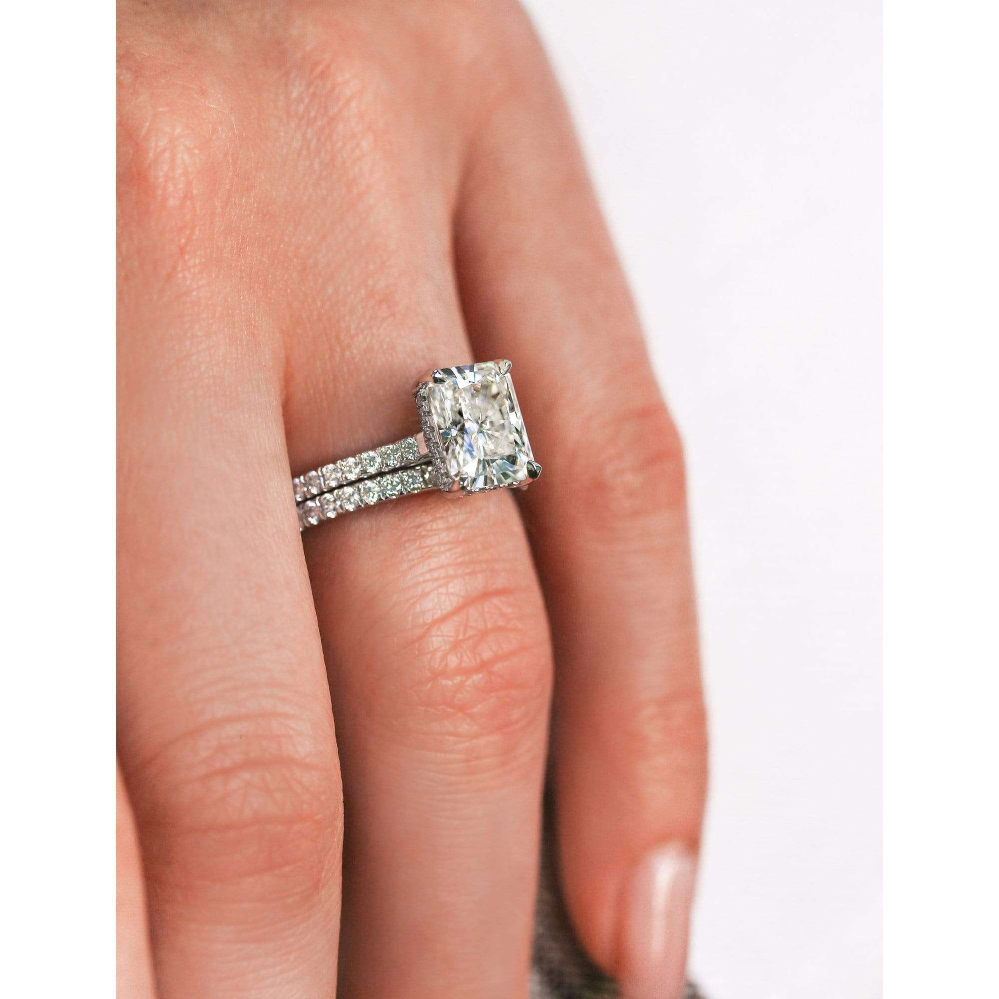 Kobelli 2.7ct Radiant Moissanite Drop Halo Bridal Set