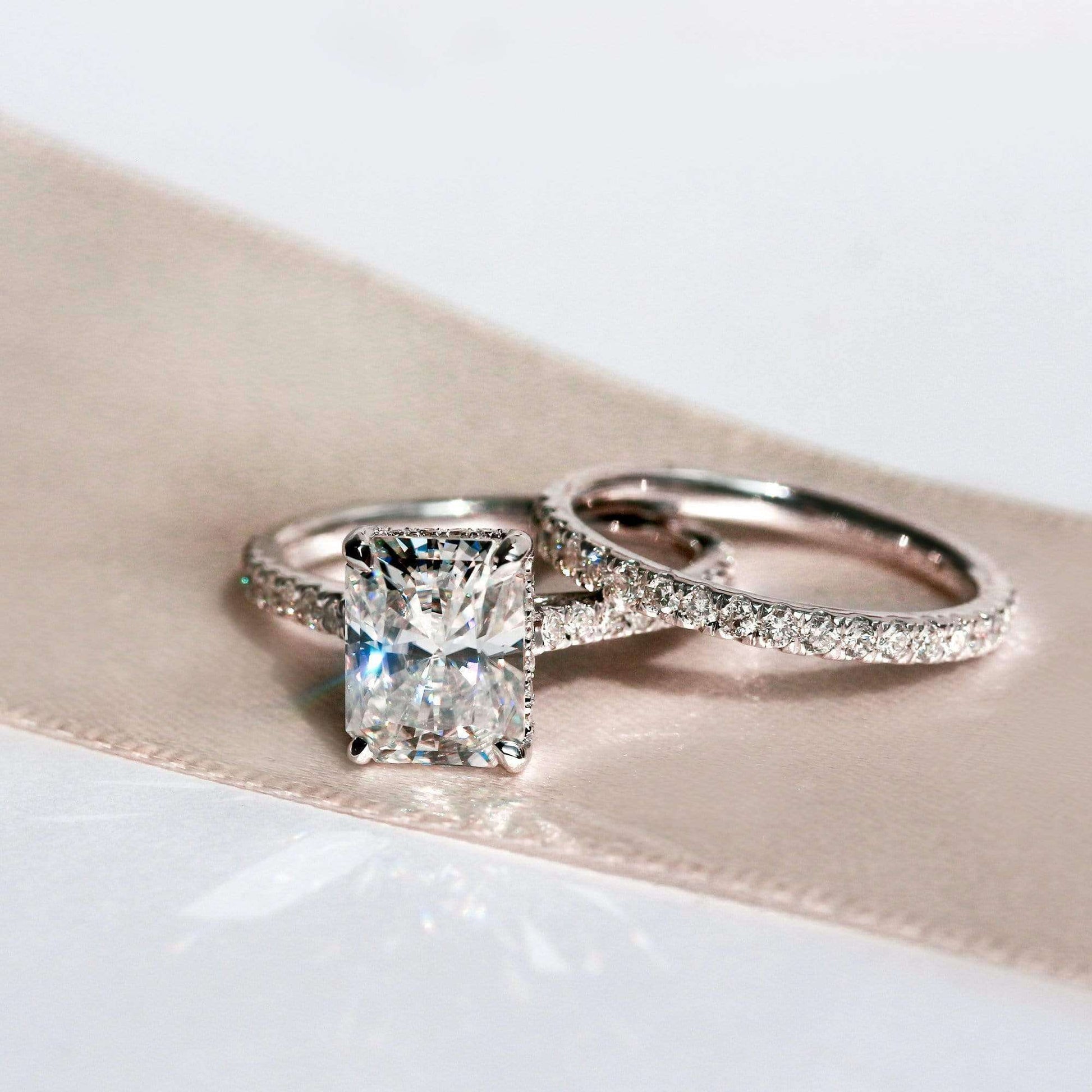 Kobelli 2.7ct Radiant Moissanite Drop Halo Bridal Set