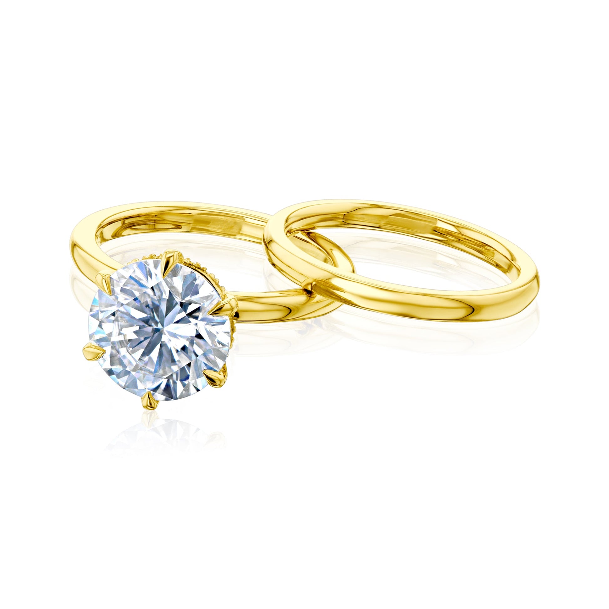 Engagement Ring and Plain Gold Wedding Band