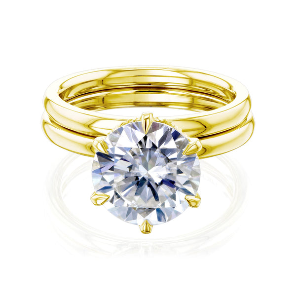 6-Prong Round Lab Grown Diamond Hidden Eternity Halo Bridal Set in Yellow Gold - 2 Piece Set