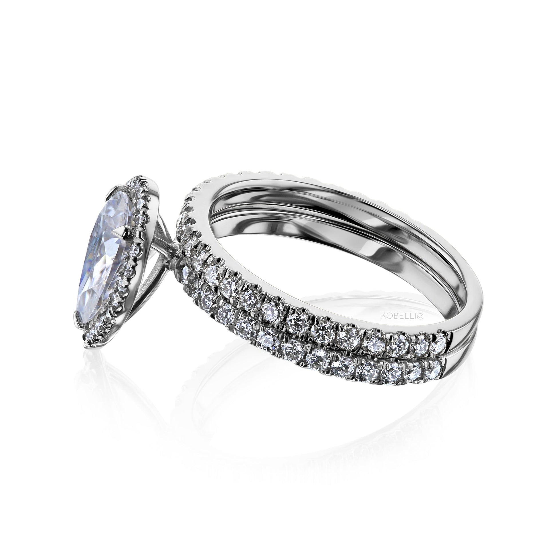 Kobelli Pear 9x6 Moissanite & Diamond Eco Engagement Ring