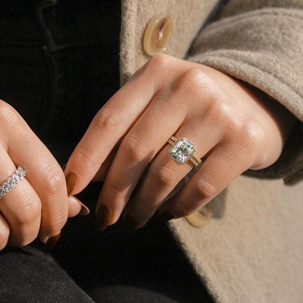 Kobelli Radiant Moissanite and Diamond Wedding Rings
