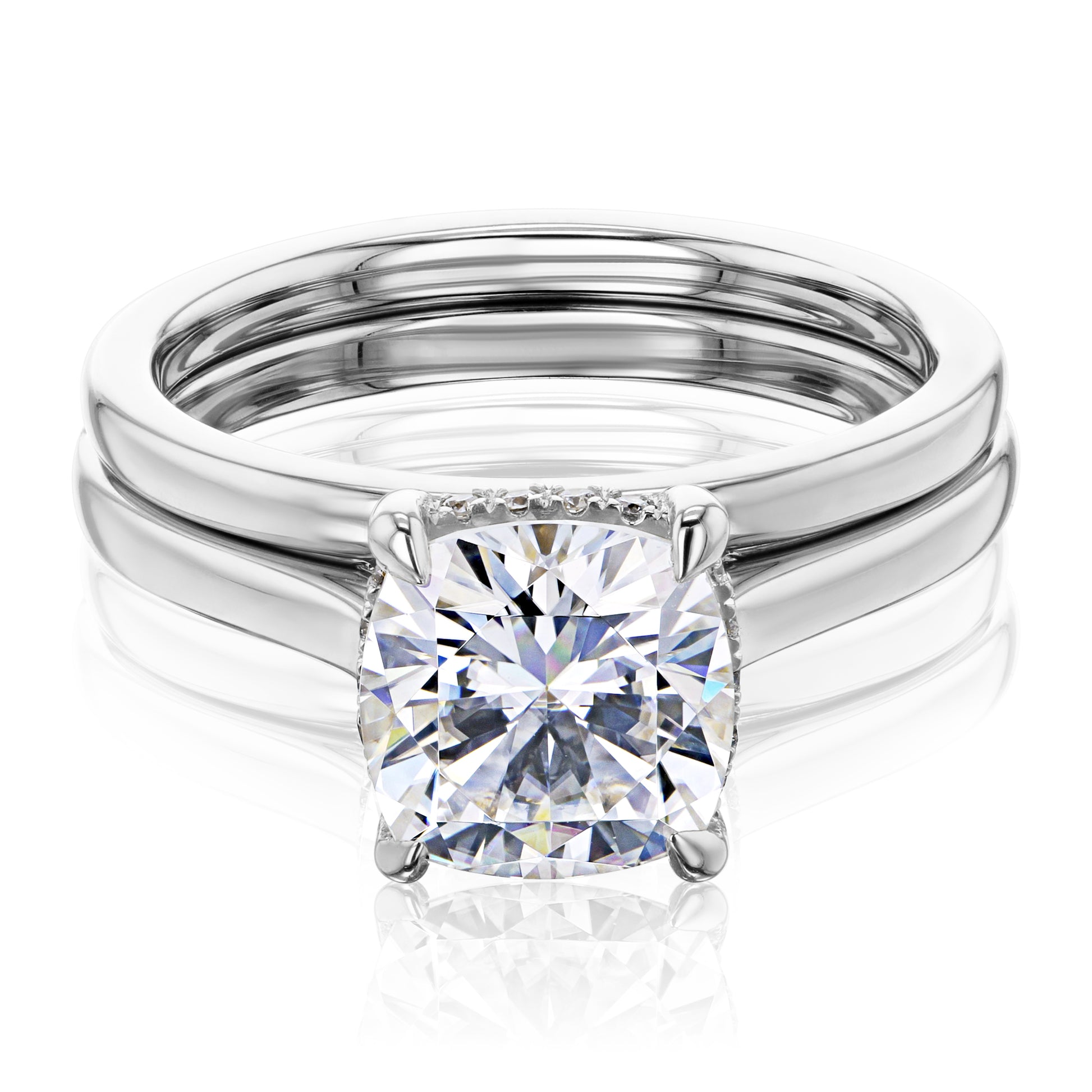 Kobelli London Collection Cara 2ct Cushion Moissanite Cathedral Bridal Set