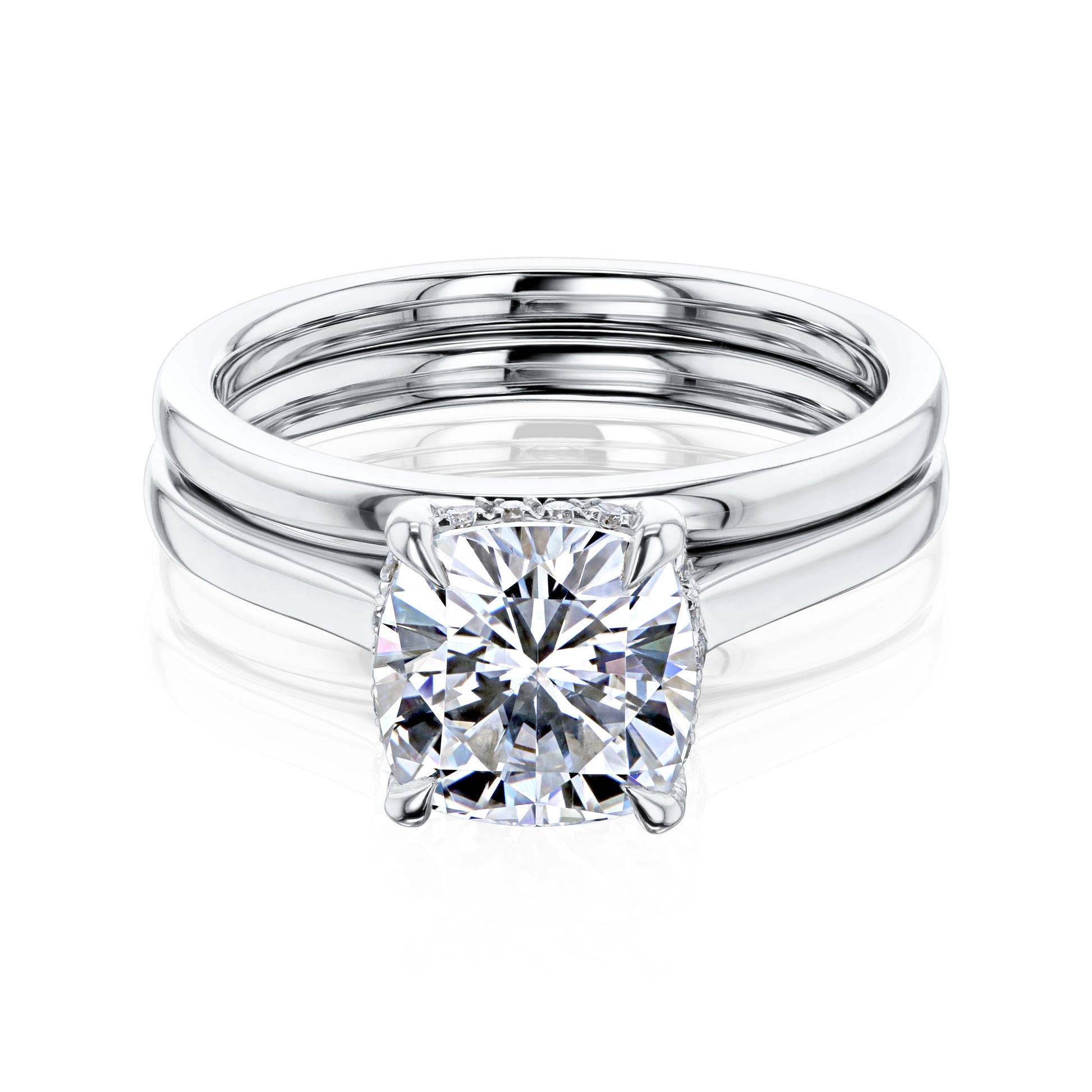 Kobelli London Collection Carrie 2ct Cushion Moissanite Cathedral Bridal Set
