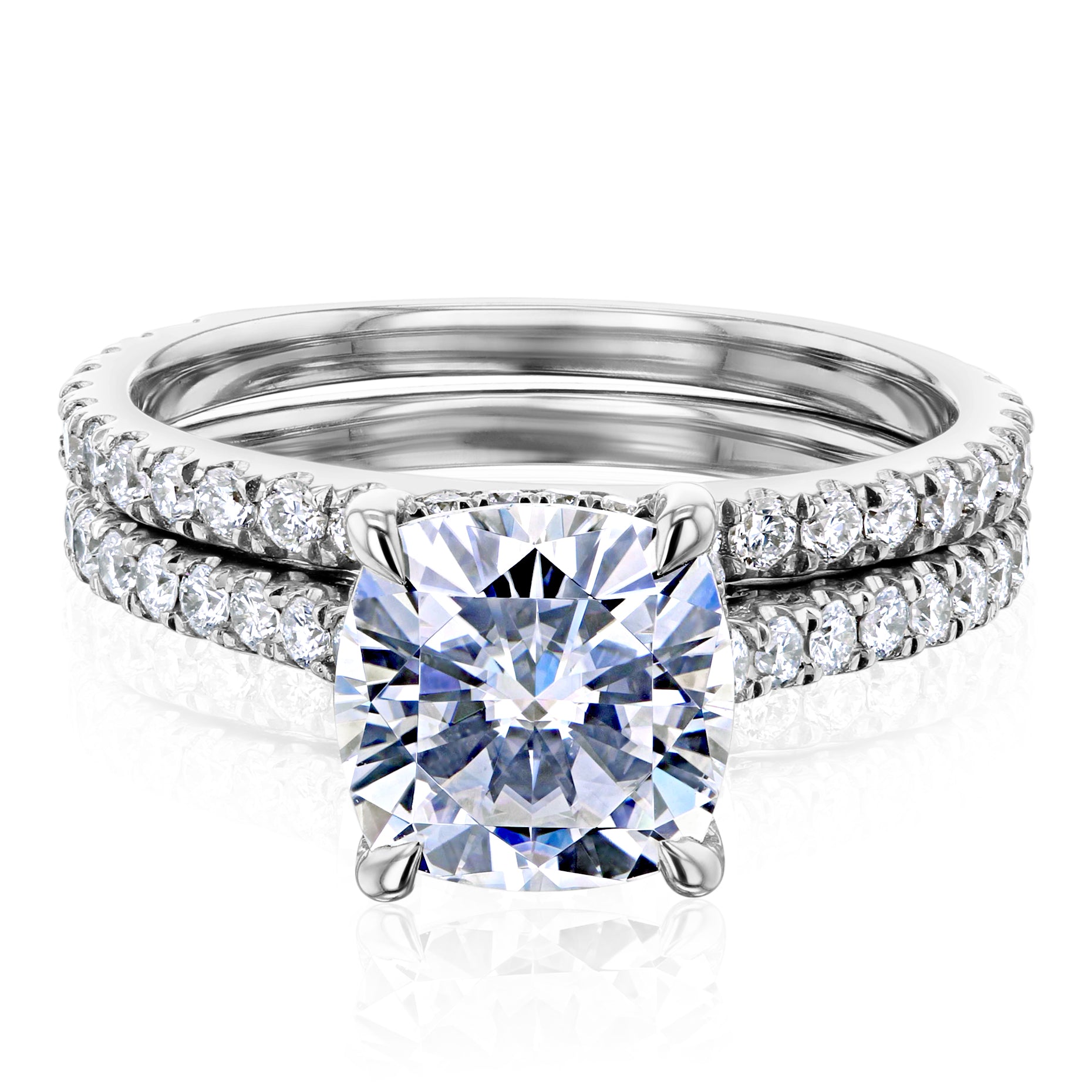 Kobelli London Collection Camilla 2ct Cushion Moissanite Cathedral Bridal Set