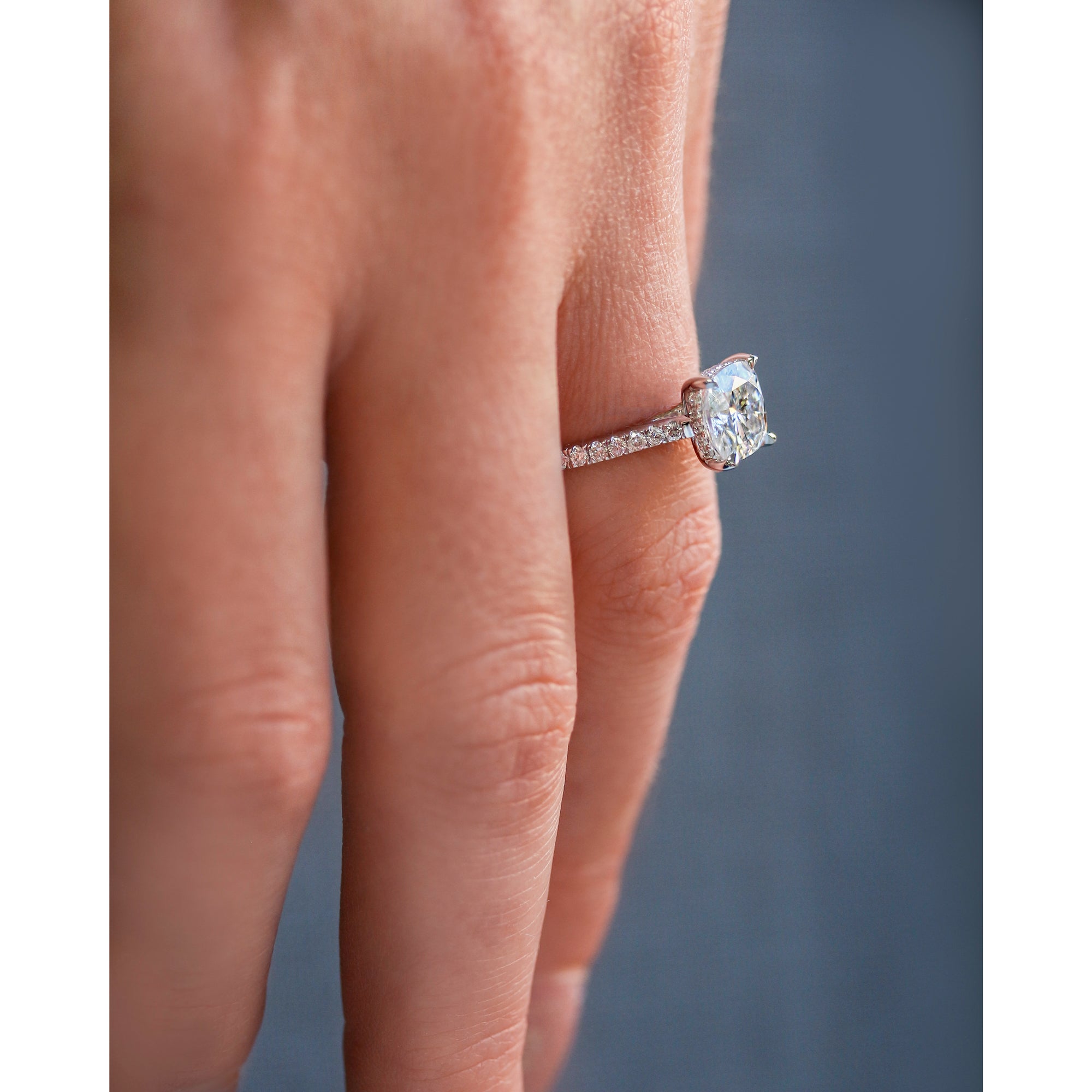Kobelli London Collection Camilla 2ct Cushion Moissanite Cathedral Engagement Ring