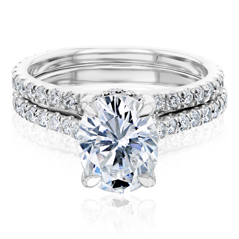 Kobelli London Collection Olga 2.1ct Hidden Halo Oval Moissanite Cathedral Engagement Ring with 14K Gold Band