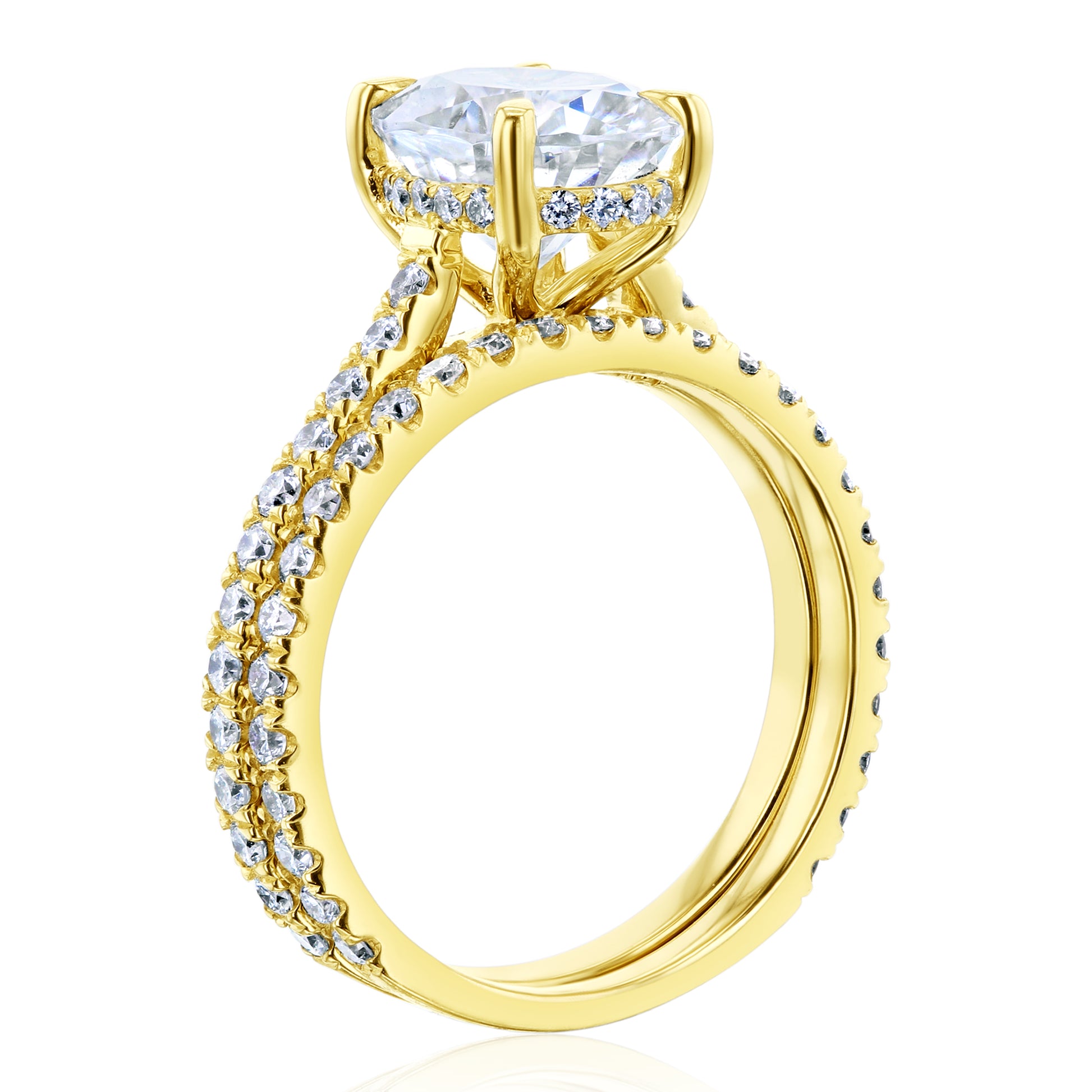 Kobelli London Collection Olga 2.1ct Hidden Halo Oval Moissanite Cathedral Engagement Ring with 14K Gold Band