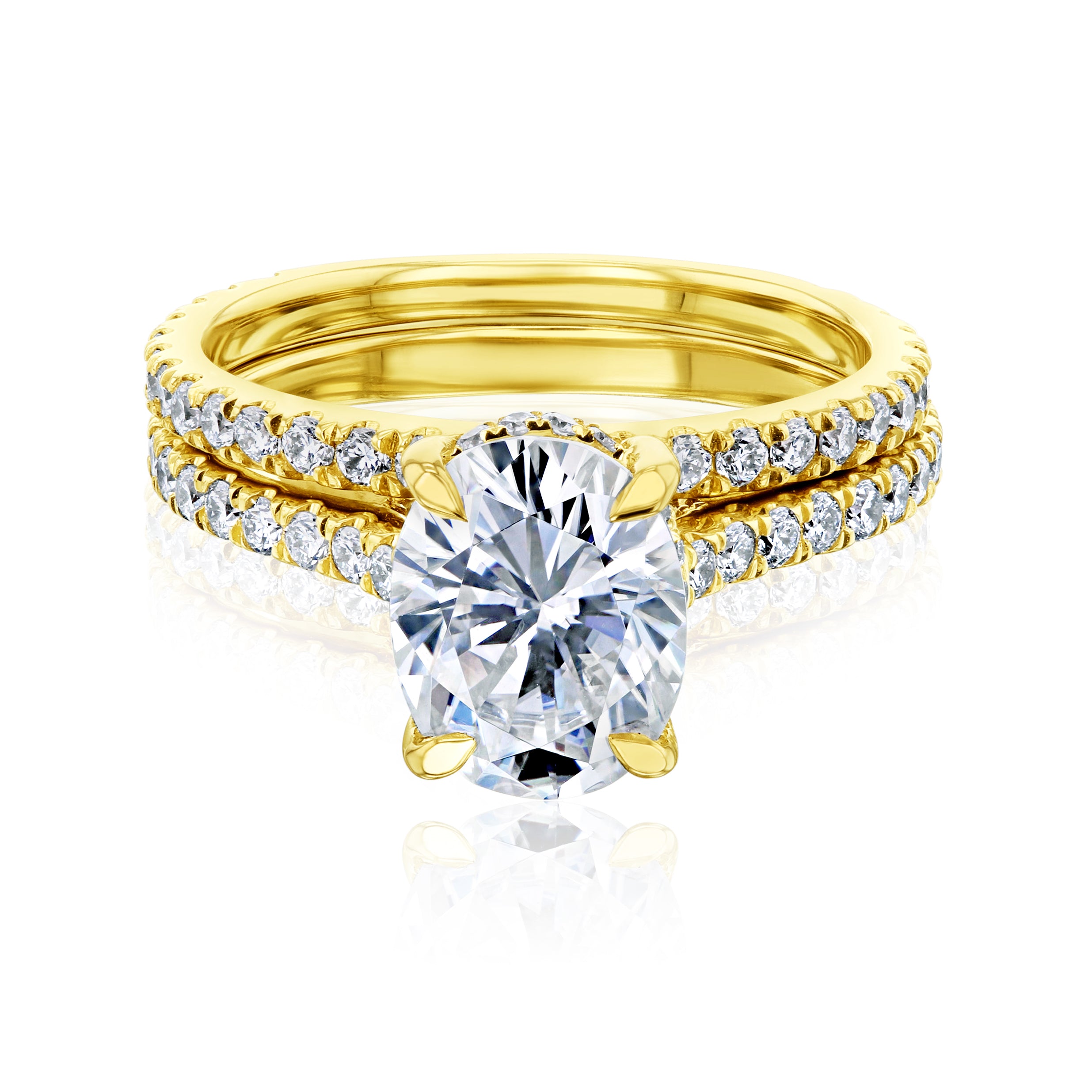 Kobelli London Collection Olga 2.1ct Hidden Halo Oval Moissanite Cathedral Engagement Ring with 14K Gold Band