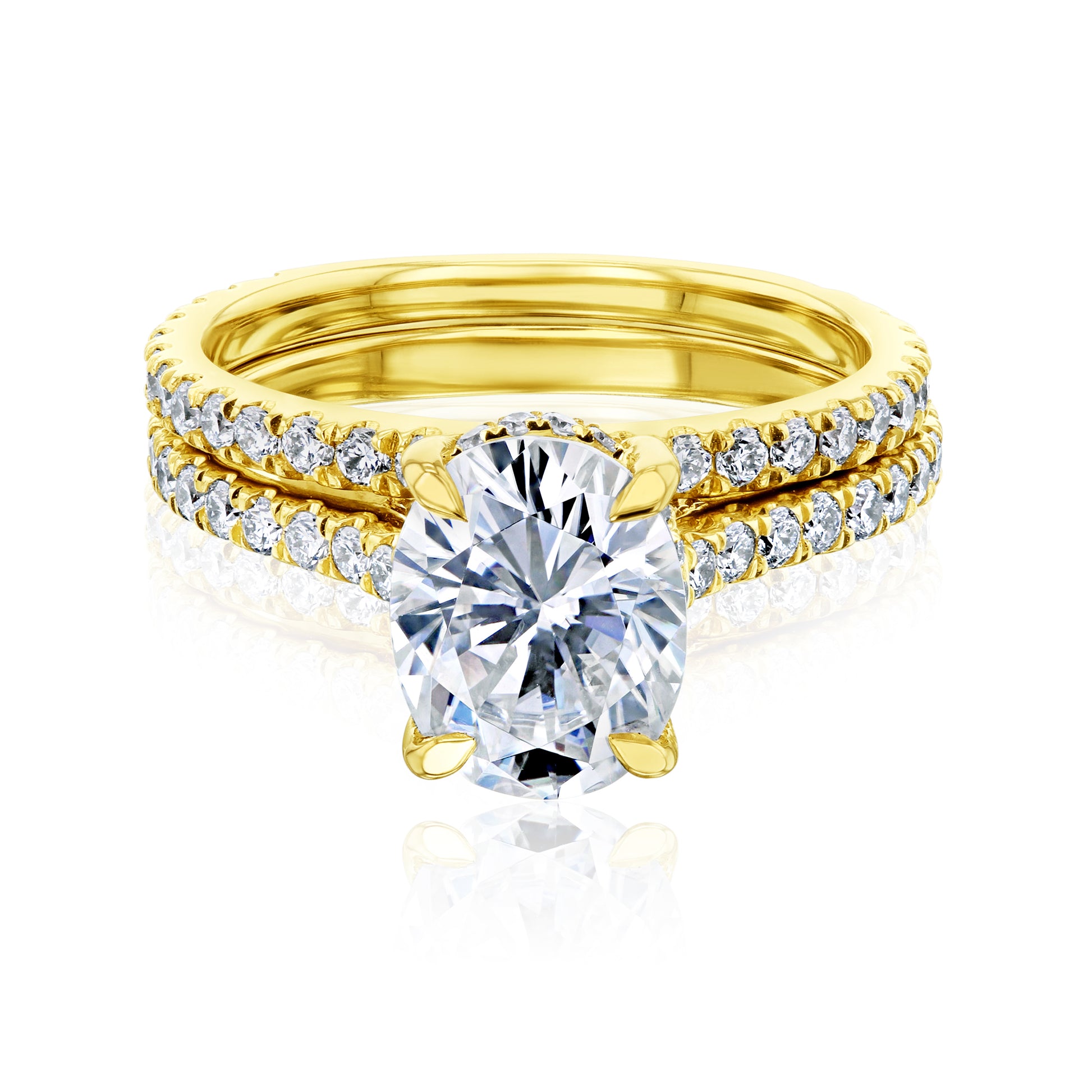Kobelli London Collection Olga 2.1ct Hidden Halo Oval Moissanite Cathedral Engagement Ring with 14K Gold Band