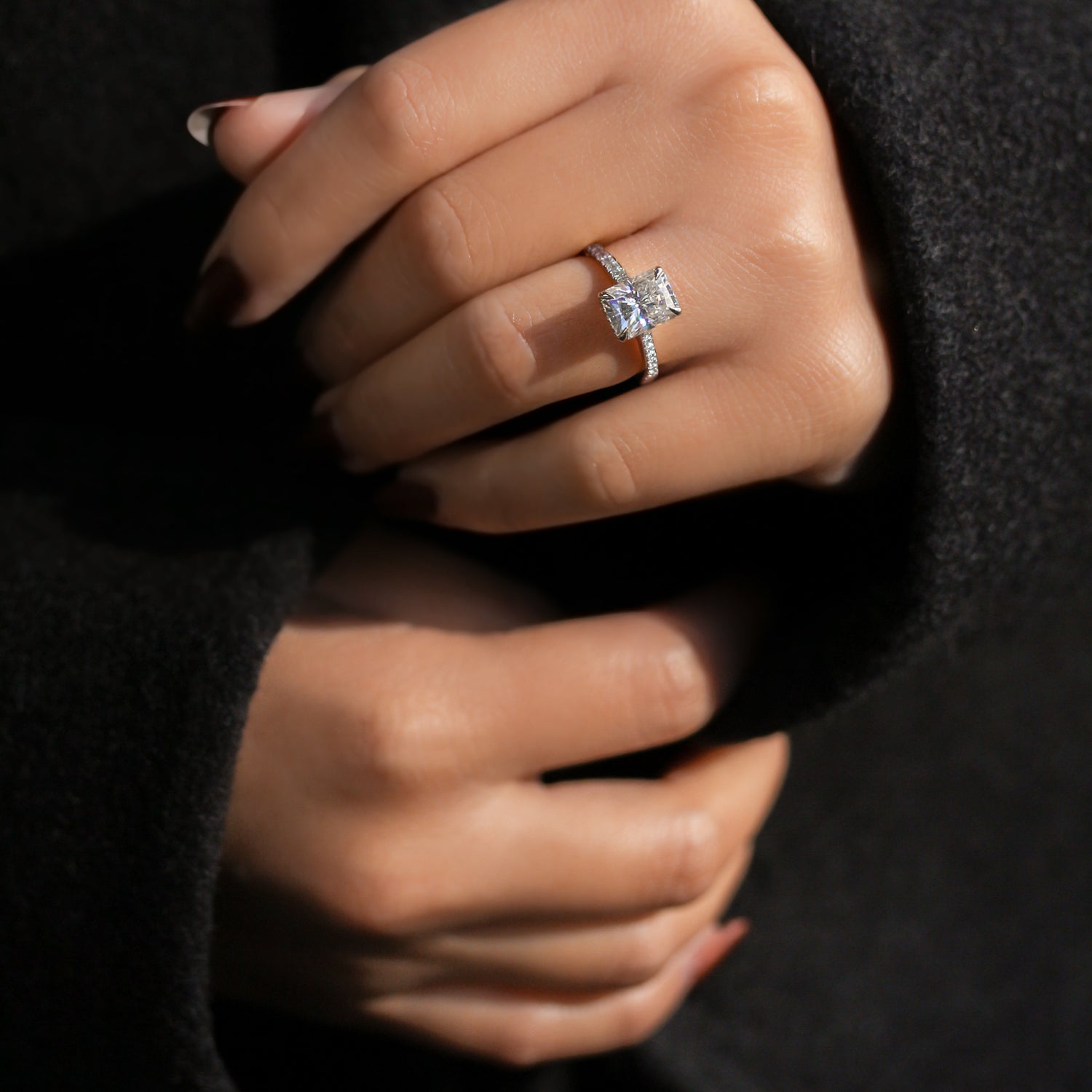Kobelli London Collection Raine 2.7ct Radiant Moissanite Cathedral Engagement Ring