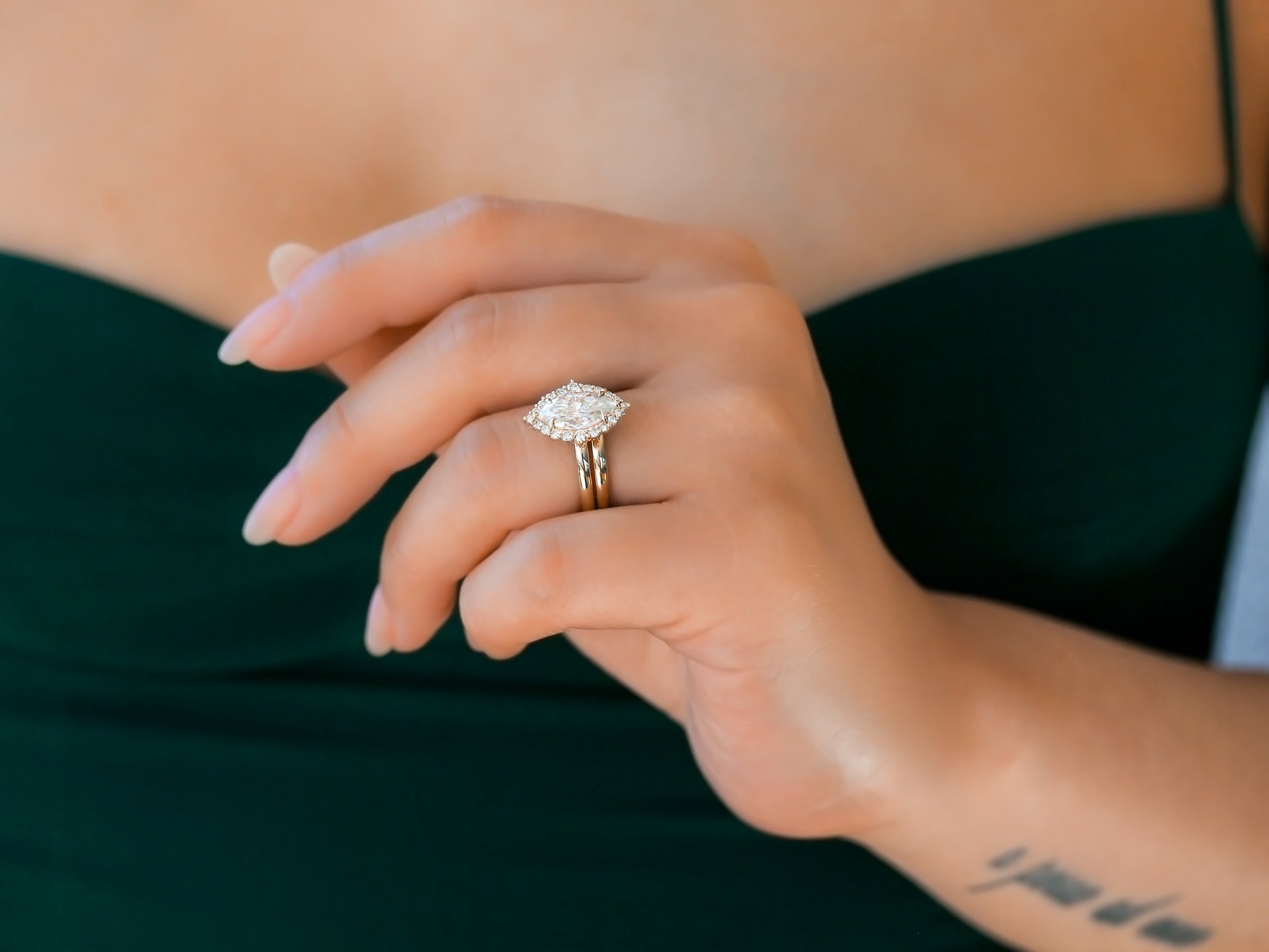 Kobelli Margaux Bridal Set with the 2mm Plain Gold Kyoto Ring
