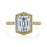 Kobelli Hexagon Halo 2,45 quilates de esmeralda moissanite e anel de noivado de diamante de 0,50 quilates em ouro 14k - coleção de sábado