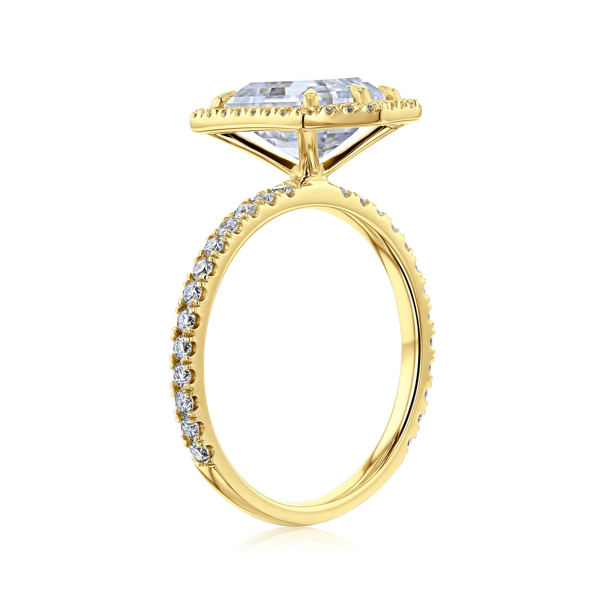 Kobelli Hexagon Halo 2.45ct Emerald Moissanite & 0.50ct Diamond Engagement Ring in 14k Gold - Saturday Collection