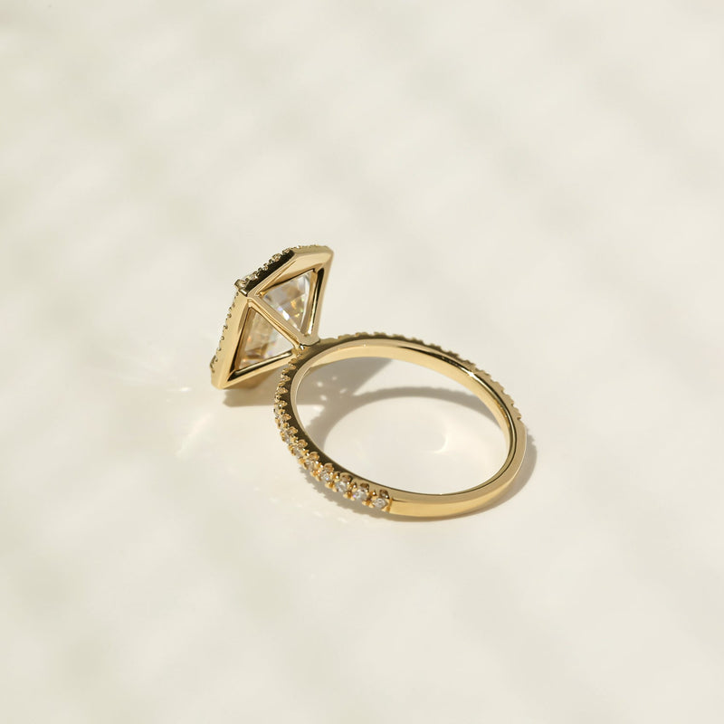 Kobelli Hexagon Halo 3.50ct Emerald Moissanite & 0.55ct Diamond Engagement Ring in 14k Gold - Saturday Collection